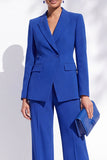 Trajes de mujer de dos piezas, solapa azul azul con pico real