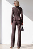 Trajes Peplum de dos piezas Peplum de dos piezas con bolsillos y escote en V de rayas café