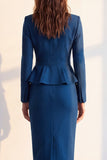 Trajes midi entallados de dos piezas azul oscuro con solapa muescada