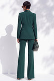 Trajes largos largos de mujer de satén verde oscuro con pico y escote en V con pecho simple y bolsillos
