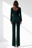 Trajes femeninos de solapa de punta con un solo pecho y escote en V verde verde oscuro con bolsillos