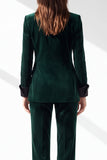 Trajes femeninos de solapa de punta con un solo pecho y escote en V verde verde oscuro con bolsillos