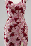 Vestido largo de baile de graduación de tul desmontable con tirantes y lentejuelas rosas