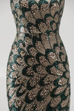 Vestido largo de concurso sin tirantes con cuentas y sin tirantes con lentejuelas de sirena verde oscuro y drapeado de tul desmontable
