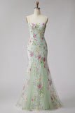 Corsé ligero sirena floral con lentejuelas, vestido largo de graduación con encaje en la espalda