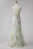 Corsé ligero sirena floral con lentejuelas, vestido largo de graduación con encaje en la espalda