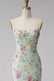 Corsé ligero sirena floral con lentejuelas, vestido largo de graduación con encaje en la espalda