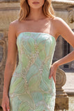 Vestido largo de graduación de fin de curso de sirenas sin tirantes verde menta con lentejuelas