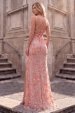 Vestido de graduación largo con tirantes finos de sirena con cuello cuadrado y cuello cuadrado rosa con tirantes finos