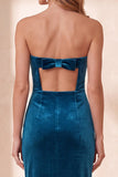 Vestido de fiesta de Navidad midi burdeos de terciopelo sin tirantes