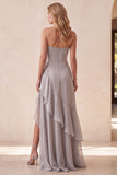 Vestido formal largo largo en A-Line de Tirantes de lentejuelas plateadas de lentejuelas plateadas