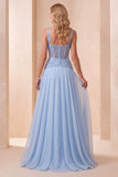 Vestido formal largo de lentejuelas de lentejuelas Línea A Línea A azul celeste