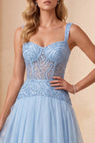 Vestido formal largo de lentejuelas de lentejuelas Línea A Línea A azul celeste