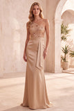 Vestido formal largo de satén de corte sirena y un hombro