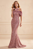 Rosa del Desierto Sirena Cabestro Lentejuelas Terciopelo Vestido Formal Largo