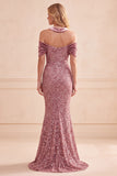 Rosa del Desierto Sirena Cabestro Lentejuelas Terciopelo Vestido Formal Largo