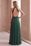 Vestido formal largo de terciopelo alto de línea A verde