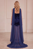 Vestido largo de corte largo de terciopelo sirena de terciopelo de sirena sin tirantes
