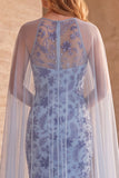 Vestido formal largo y elegante de sirenas azul pizarra con tirantes