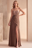 Vestido formal Maxi de chiffon Maxi de Línea A Línea de Café Tirantes Tirantes