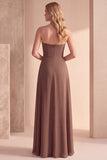 Vestido formal Maxi de chiffon Maxi de Línea A Línea de Café Tirantes Tirantes