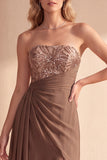 Vestido formal Maxi de chiffon Maxi de Línea A Línea de Café Tirantes Tirantes