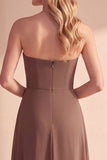 Vestido formal Maxi de chiffon Maxi de Línea A Línea de Café Tirantes Tirantes