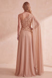 Vestido formal largo largo con cuentas de un solo hombro y gasa en A