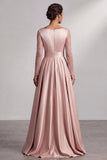 Vestido Maxi Mother of the Bride con lentejuelas y mangas largas de cuello en V con blush y lentejuelas