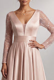 Vestido Maxi Mother of the Bride con lentejuelas y mangas largas de cuello en V con blush y lentejuelas
