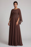 Vestido largo de madre de la novia con capucha A-Line Coffee A-Line