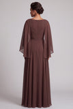Vestido largo de madre de la novia con capucha A-Line Coffee A-Line