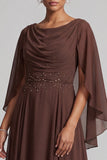 Vestido largo de madre de la novia con capucha A-Line Coffee A-Line
