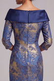 Vestido de madre de la novia azul real con estampado de funda al hombro y mangas 3/4