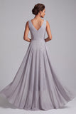 Vestido de madre de la novia, vestido midi de midi de chiffon gris claro con lentejuelas
