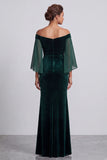 Vestido formal largo de terciopelo con mangas acampanadas en forma de sirena verde oscuro verde oscuro con pedrería