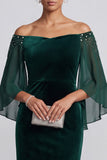 Vestido formal largo de terciopelo con mangas acampanadas en forma de sirena verde oscuro verde oscuro con pedrería
