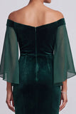 Vestido formal largo de terciopelo con mangas acampanadas en forma de sirena verde oscuro verde oscuro con pedrería