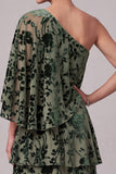 Vestido largo de Madre de la Novia de terciopelo salvia de salvia polvoriento, de un hombro, largo de capa
