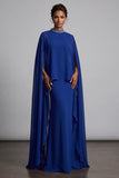 Vestido de madre de la novia, capa de mancha azul oscuro de gasa y cuello alto, con cuentas