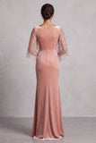 Vestido formal largo de cuello bata de terciopelo sirena con cuello de melocotones y lentejuelas
