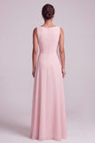 Vestido largo de Madre de la Novia con capa de chiffon, escote bateau de chiffon, color rosa A-Line con cuentas