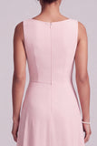 Vestido largo de Madre de la Novia con capa de chiffon, escote bateau de chiffon, color rosa A-Line con cuentas
