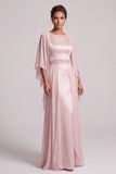 Vestido largo de madre de la novia de chiffon con funda de color rosa y mangas redondas