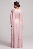 Vestido largo de madre de la novia de chiffon con funda de color rosa y mangas redondas