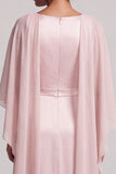 Vestido largo de madre de la novia de chiffon con funda de color rosa y mangas redondas