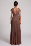 Vestido formal largo de chiffon plisado con encierro en línea A y encierro Coffee