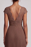 Vestido formal largo de chiffon plisado con encierro en línea A y encierro Coffee
