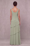 Vestido largo de madre de la novia de cuello redondo de salvia polvoriento con capa de terciopelo quemado