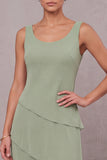 Vestido largo de madre de la novia de cuello redondo de salvia polvoriento con capa de terciopelo quemado